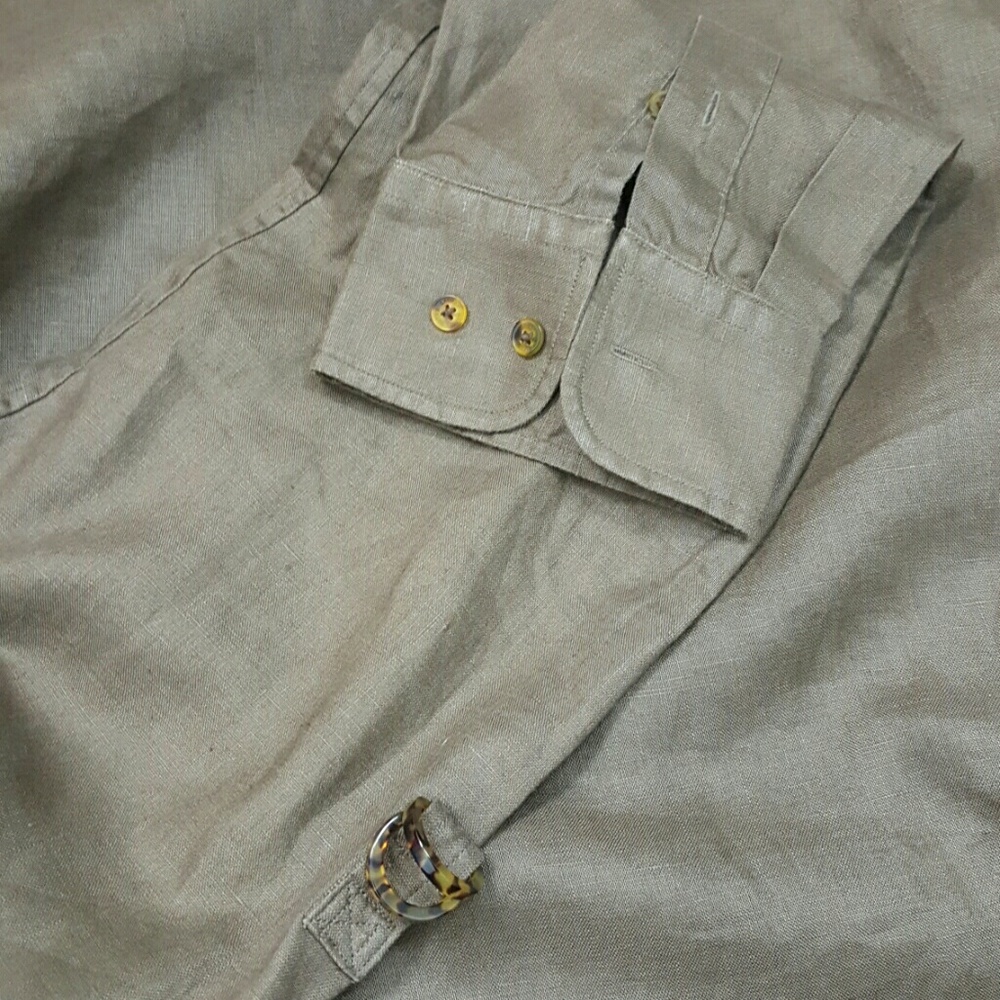 Lauren Ralph Lauren linen green long sleeve solid button down women size M - Picture 7 of 7